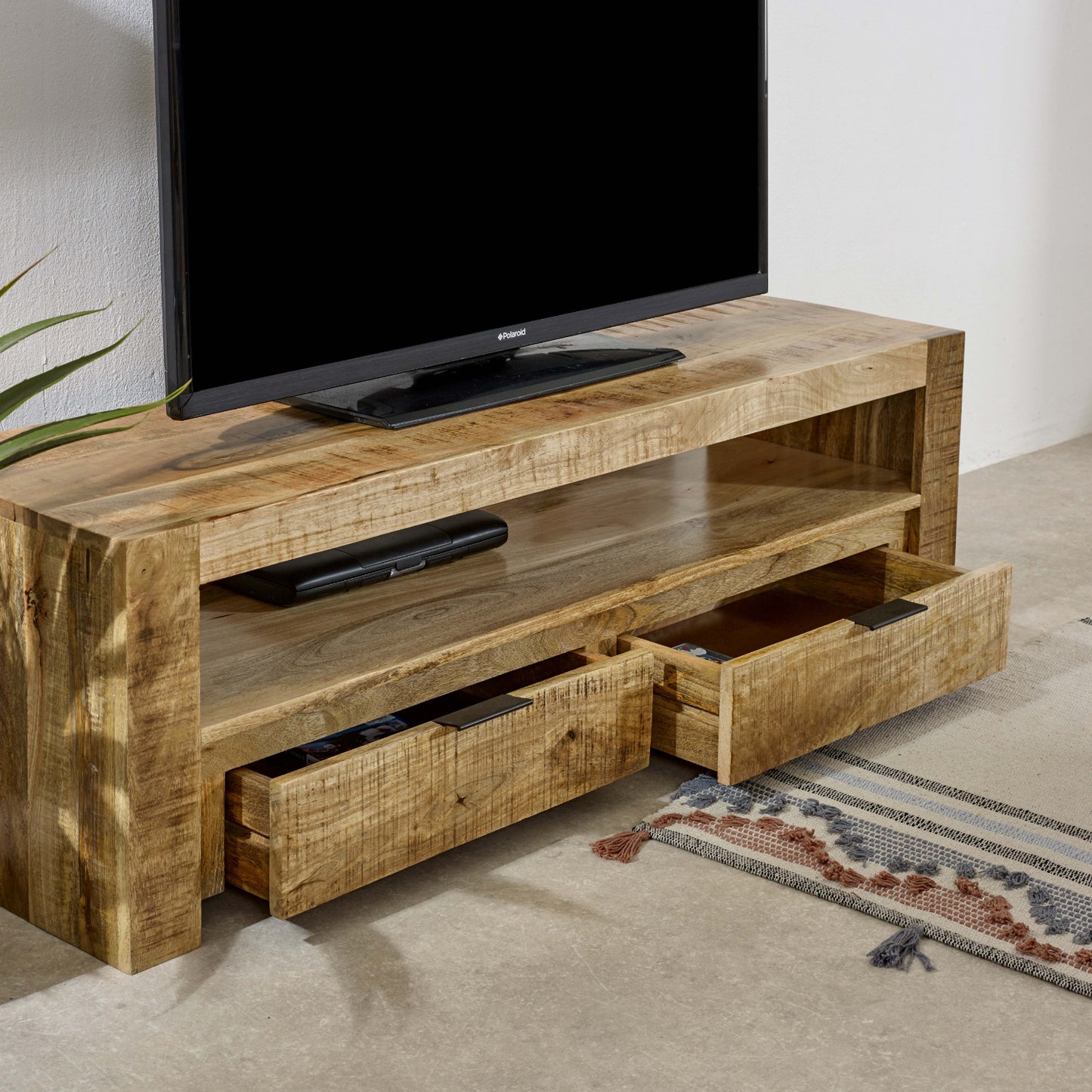 Surrey Solid Wood Tv Stand With 2 Drawers 100% Eco Sourced Solid Mango Wood