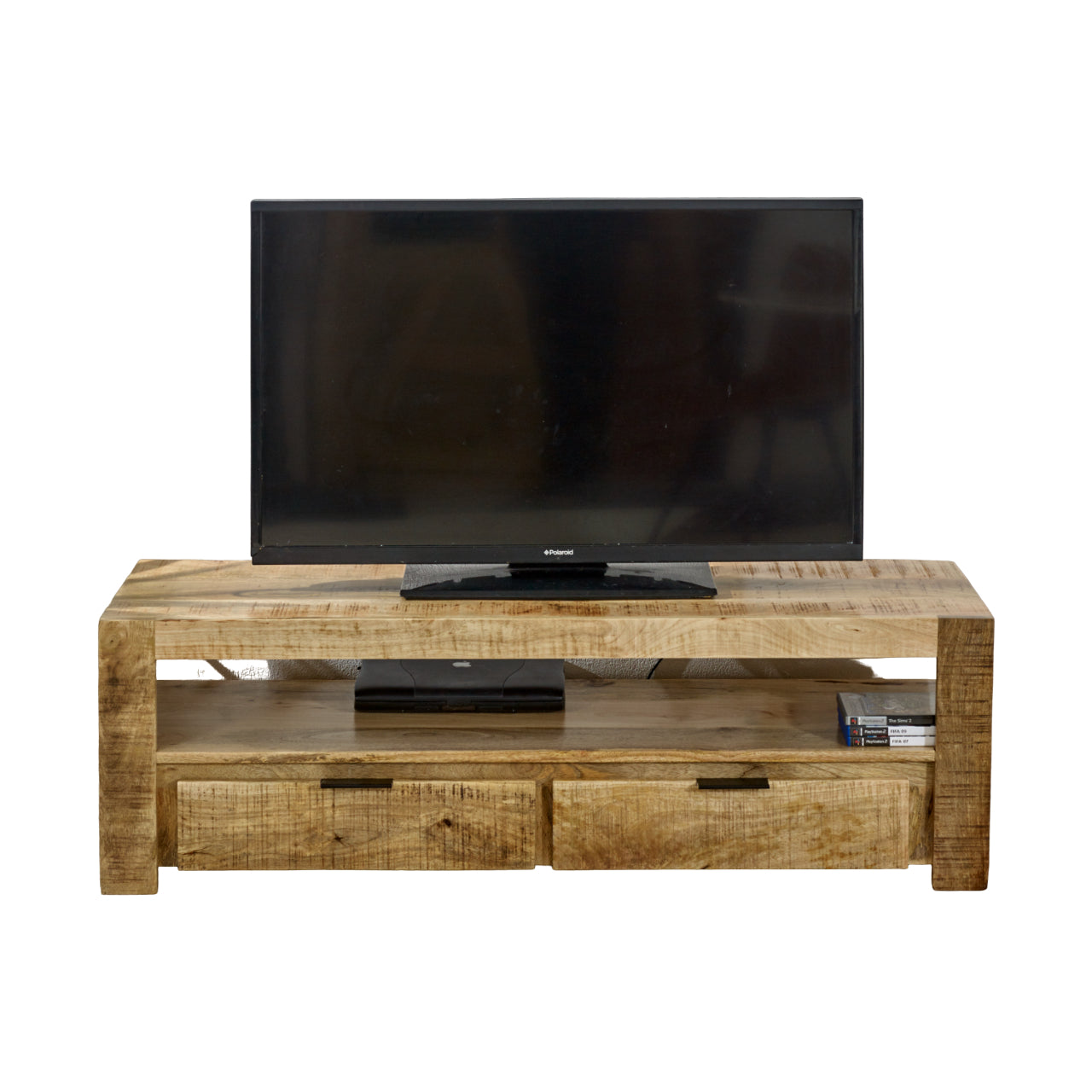 Surrey Solid Wood Tv Stand With 2 Drawers 100% Eco Sourced Solid Mango Wood