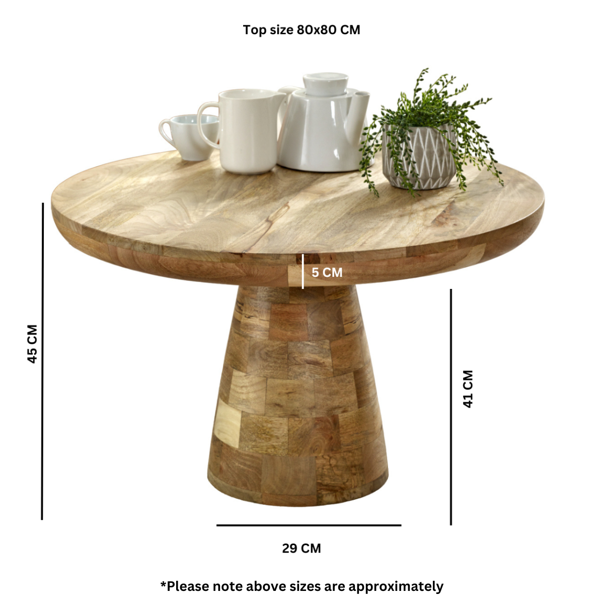 Surrey Solid Wood Coffee Table Mushroom Style 100% Eco Sourced Solid Mango Wood