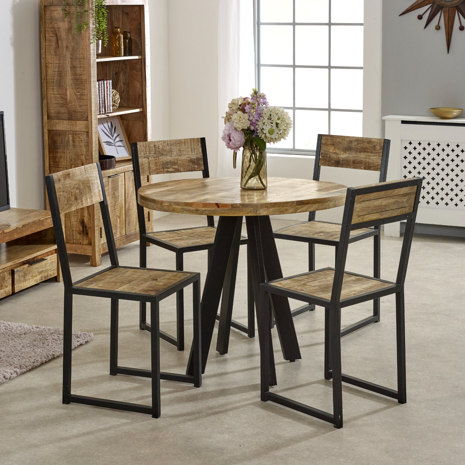 Surrey Round Dining Table 4 Seater 100% Eco Sourced Natural Mango Wood and Metal