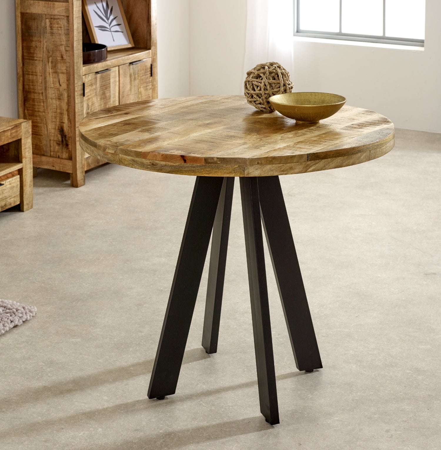 Surrey Round Dining Table 4 Seater 100% Eco Sourced Natural Mango Wood and Metal