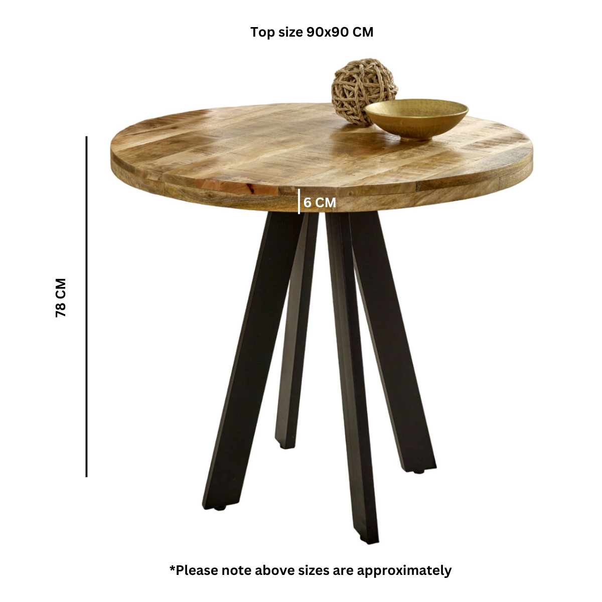 Surrey Round Dining Table 4 Seater 100% Eco Sourced Natural Mango Wood and Metal