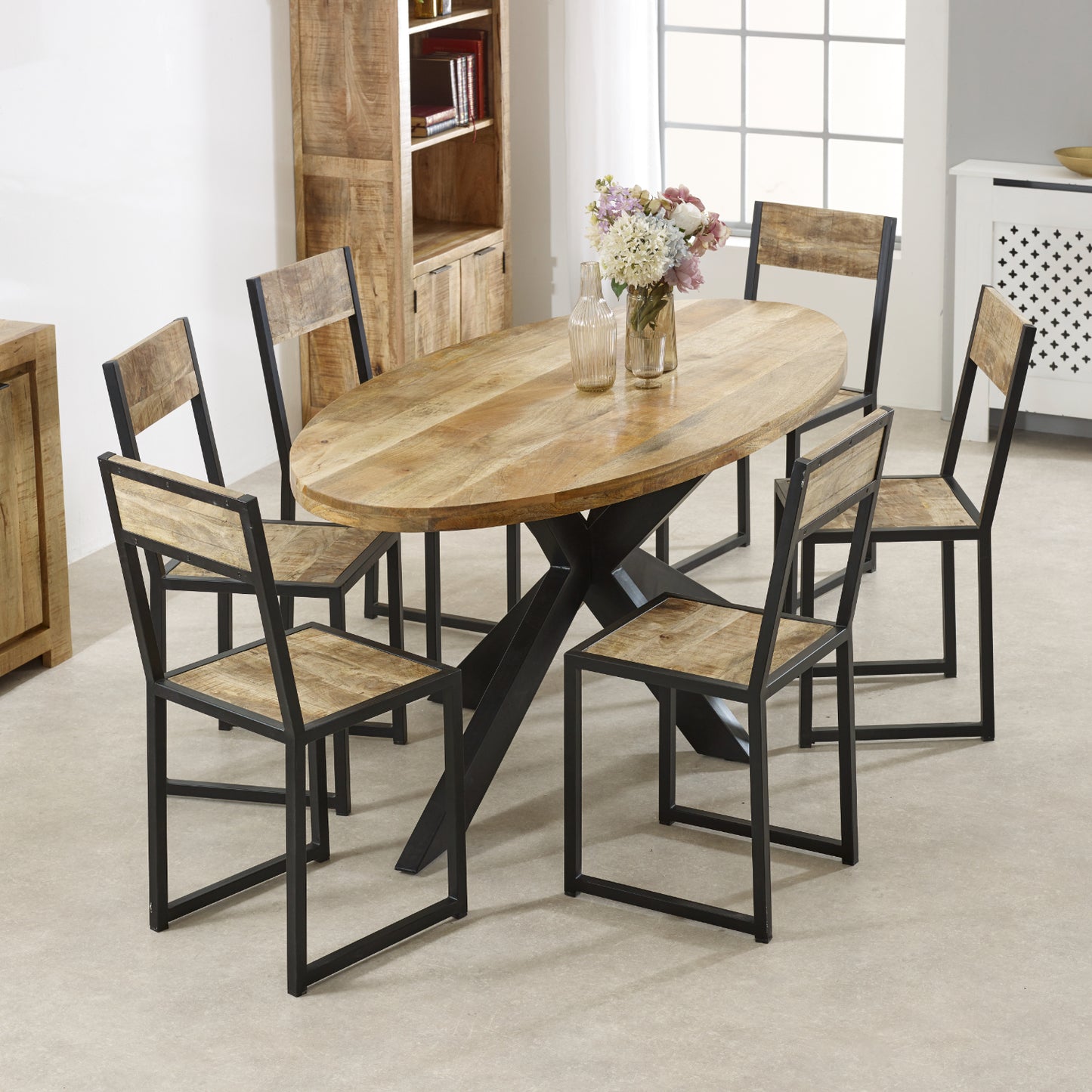 Surrey Solid Wood & Metal Oval Dining Table 6-8 Seater 100% Eco Sourced Solid Natural Wood and Metal