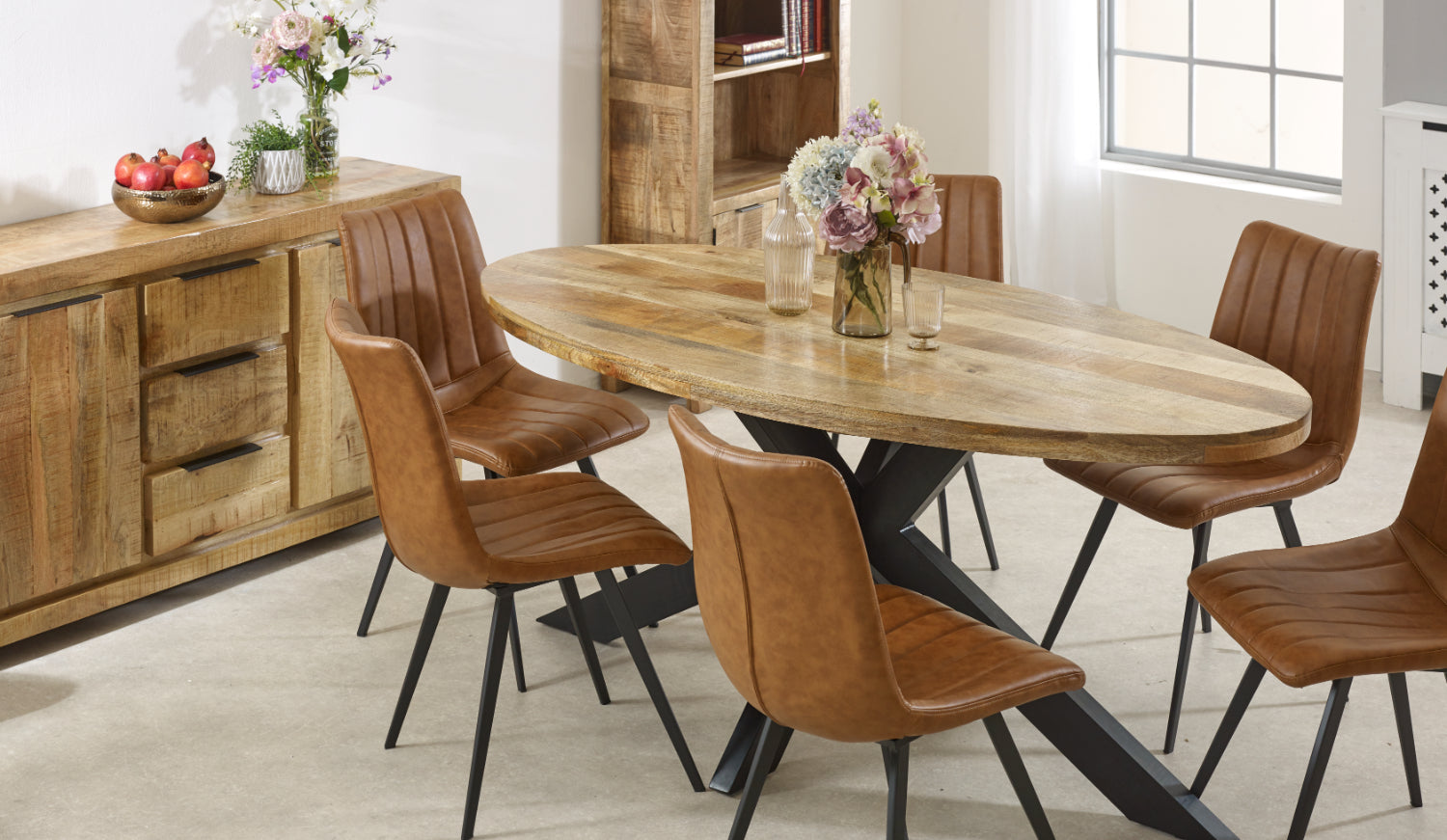 Surrey Solid Wood & Metal Oval Dining Table 6-8 Seater 100% Eco Sourced Solid Natural Wood and Metal