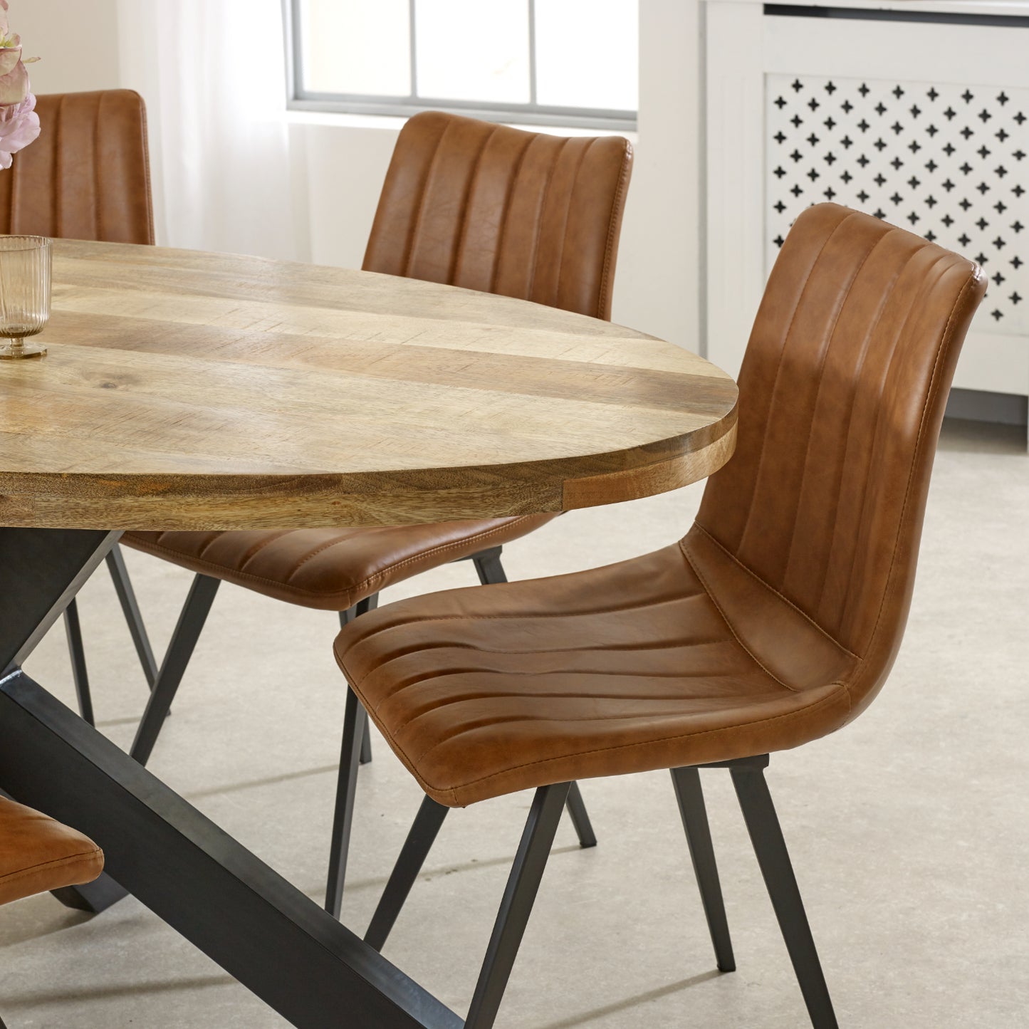 Surrey Solid Wood & Metal Oval Dining Table 6-8 Seater 100% Eco Sourced Solid Natural Wood and Metal