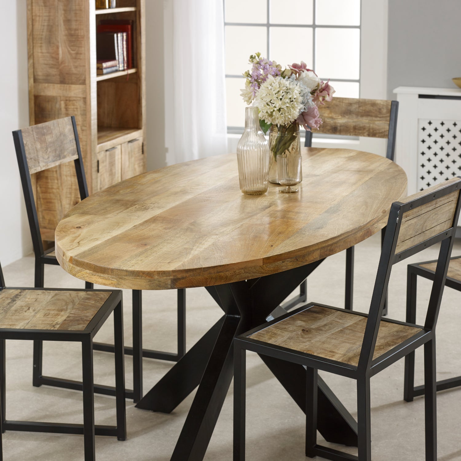 Surrey Solid Wood & Metal Oval Dining Table 6-8 Seater 100% Eco Sourced Solid Natural Wood and Metal