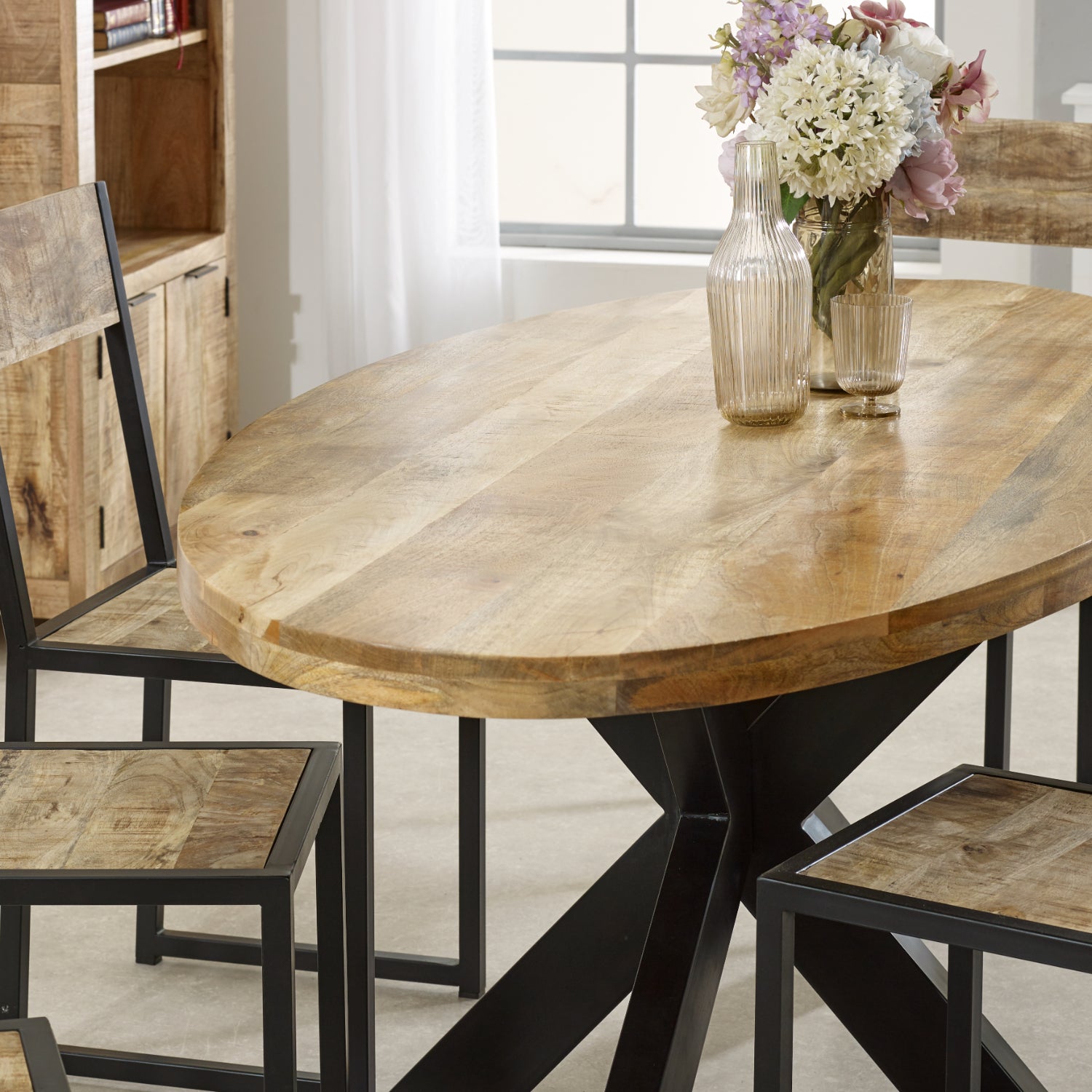 Surrey Solid Wood & Metal Oval Dining Table 6-8 Seater 100% Eco Sourced Solid Natural Wood and Metal