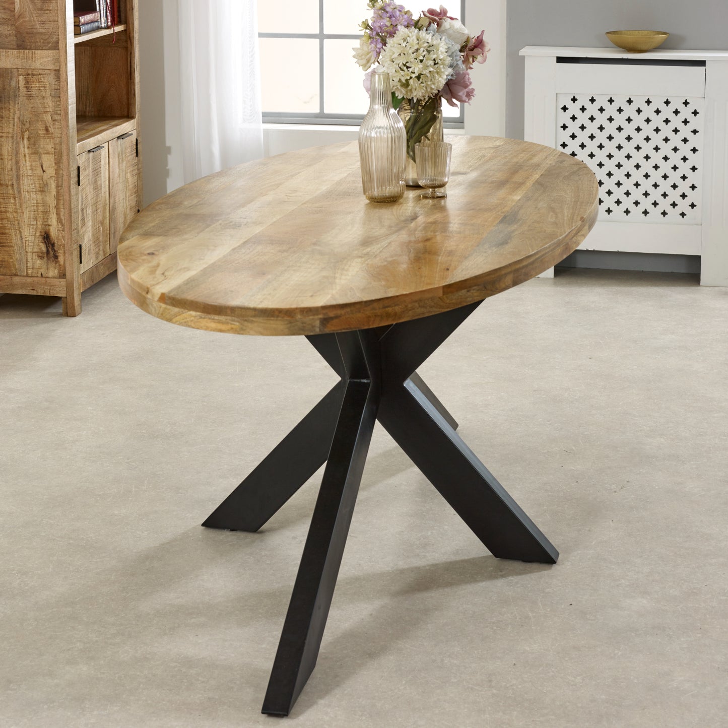 Surrey Solid Wood & Metal Oval Dining Table 6-8 Seater 100% Eco Sourced Solid Natural Wood and Metal