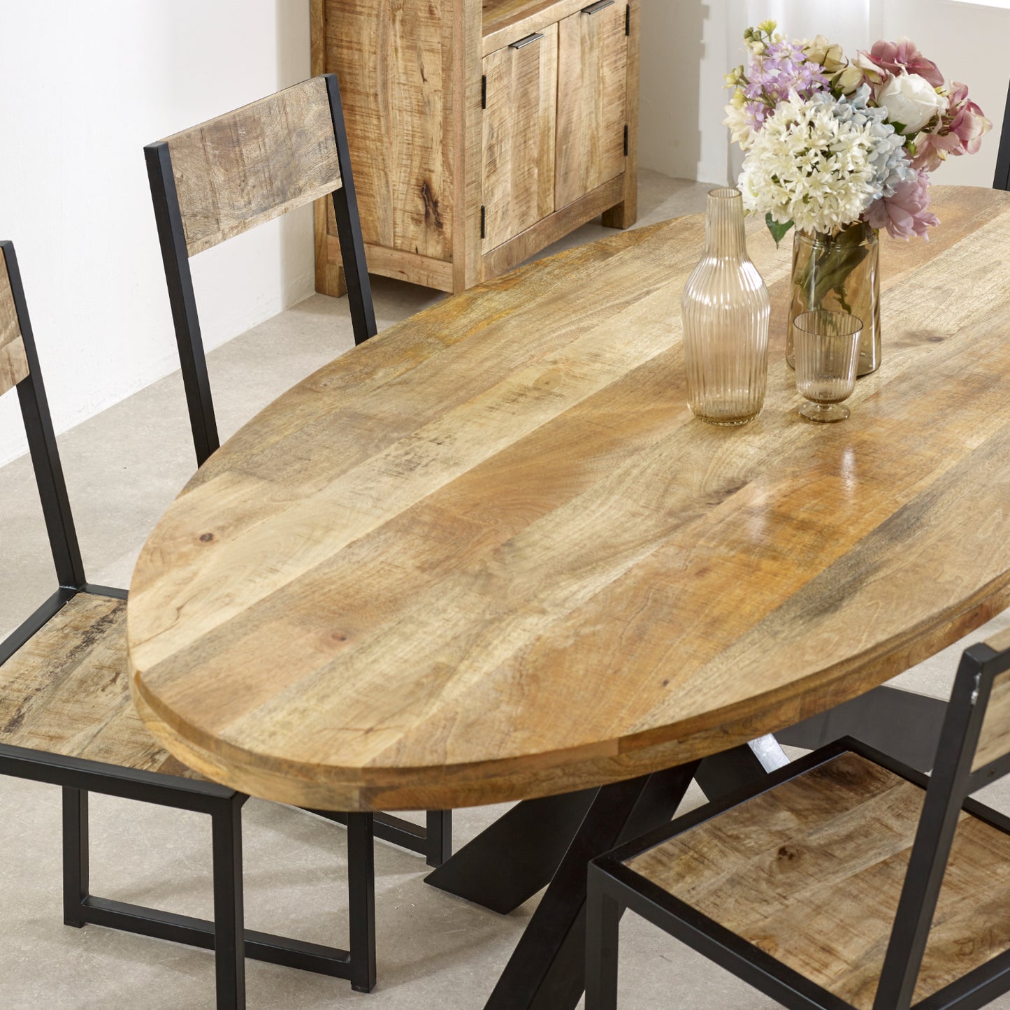 Surrey Solid Wood & Metal Oval Dining Table 6-8 Seater 100% Eco Sourced Solid Natural Wood and Metal