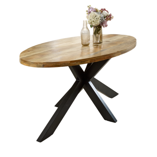 Surrey Solid Wood & Metal Oval Dining Table 6-8 Seater 100% Eco Sourced Solid Natural Wood and Metal