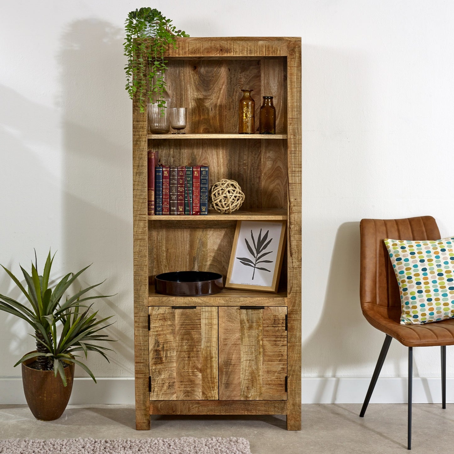 Surrey Solid Wood Bookcase With Doors 100% Eco Sourced Solid Natural Mango Wood