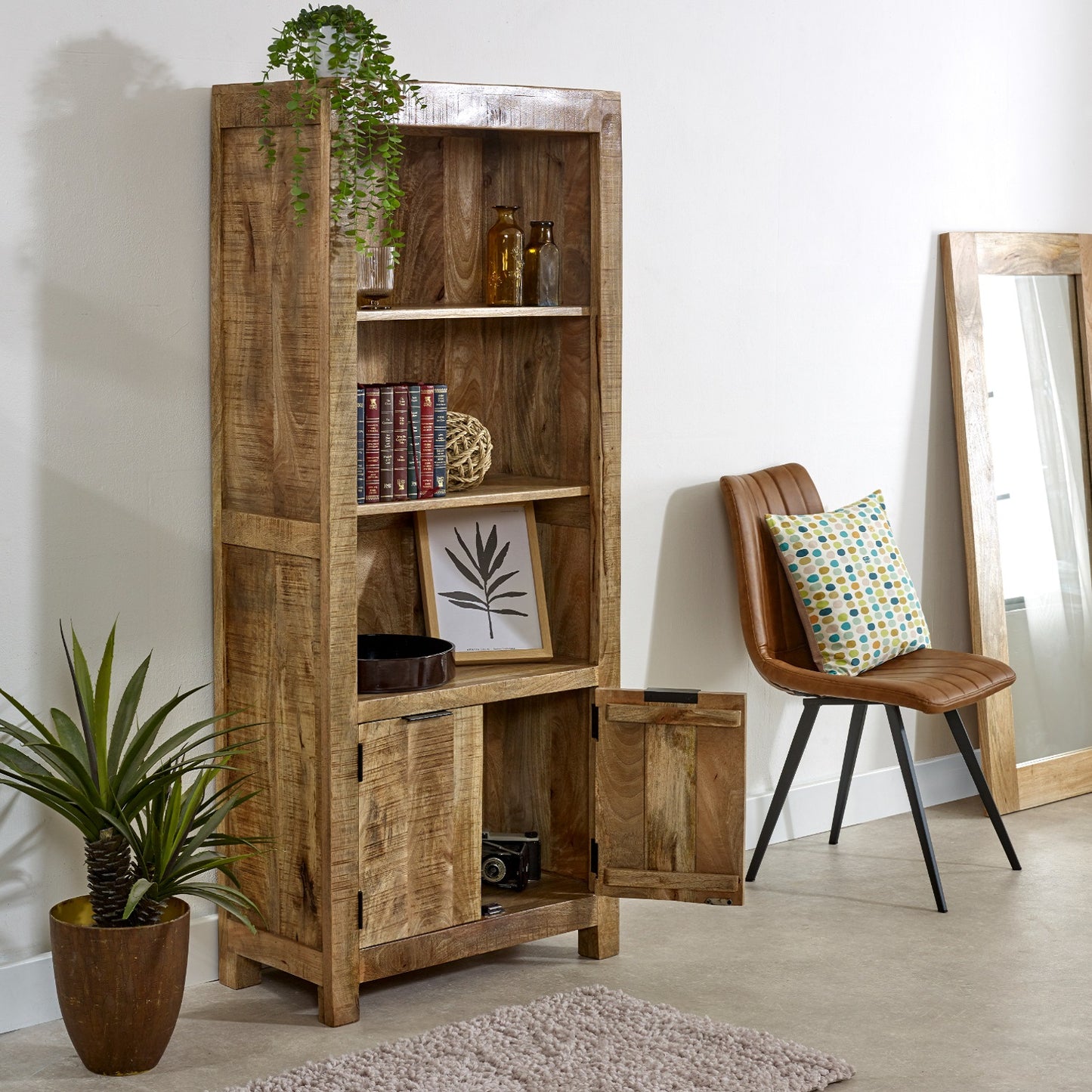 Surrey Solid Wood Bookcase With Doors 100% Eco Sourced Solid Natural Mango Wood