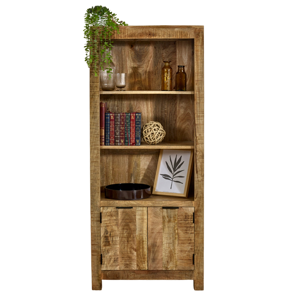 Surrey Solid Wood Bookcase With Doors 100% Eco Sourced Solid Natural Mango Wood