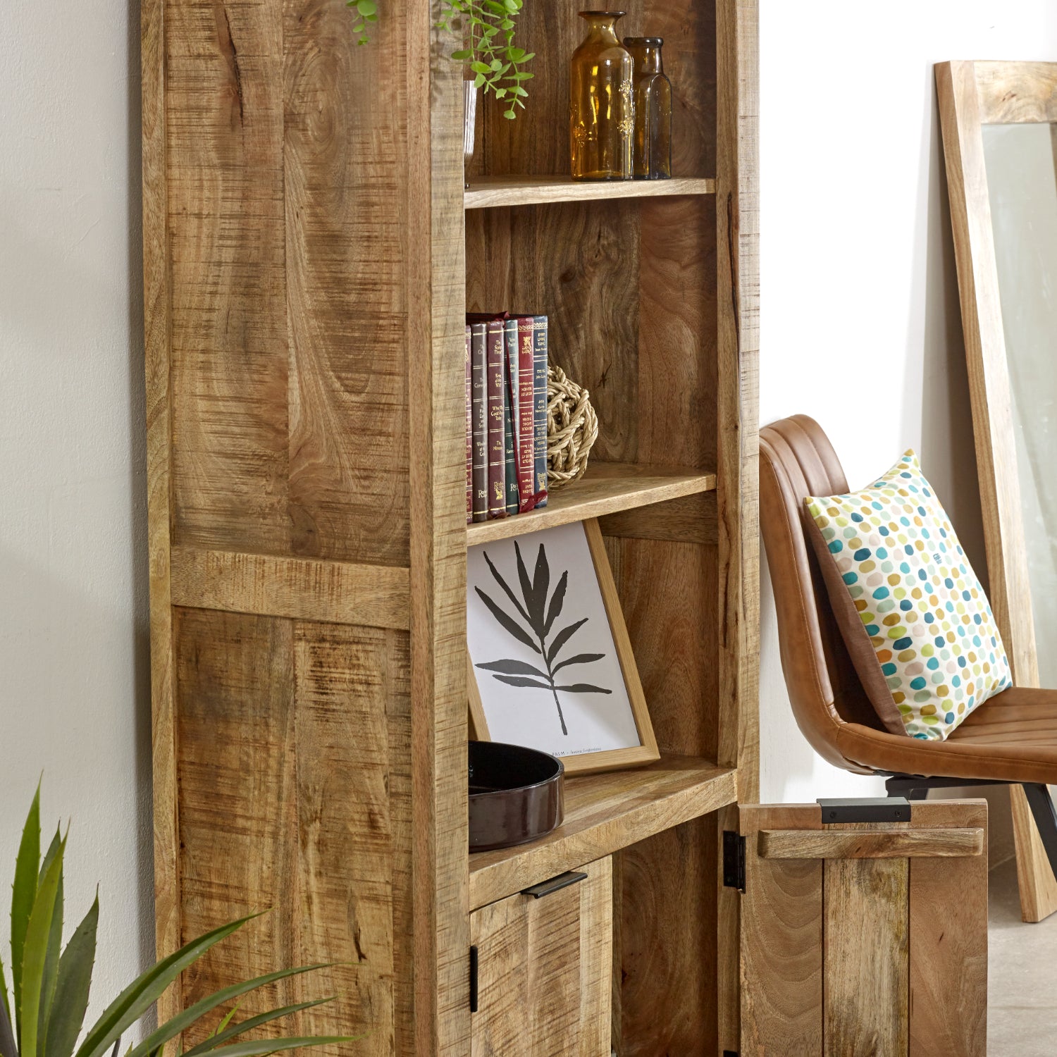 Surrey Solid Wood Bookcase With Doors 100% Eco Sourced Solid Natural Mango Wood