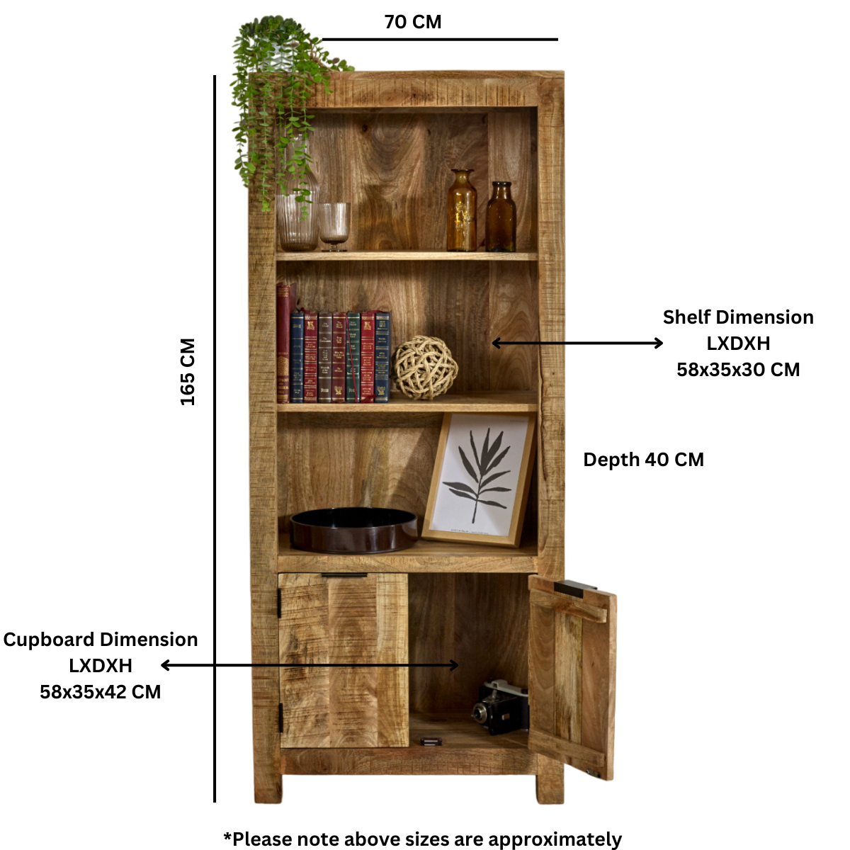 Surrey Solid Wood Bookcase With Doors 100% Eco Sourced Solid Natural Mango Wood