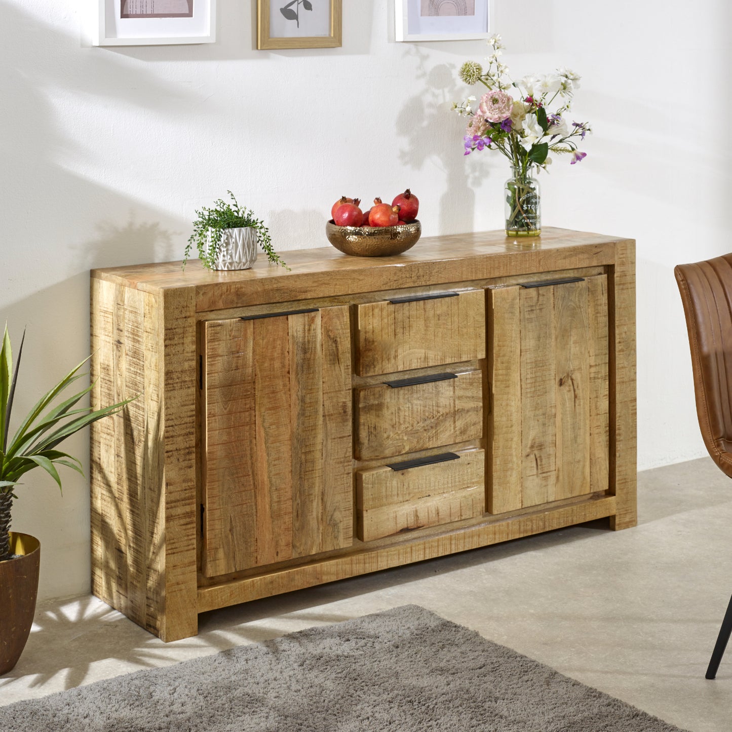 Surrey Solid Wood Large Sideboard 2 Door 3 Drawer 100% Eco Sourced Solid Mango Wood