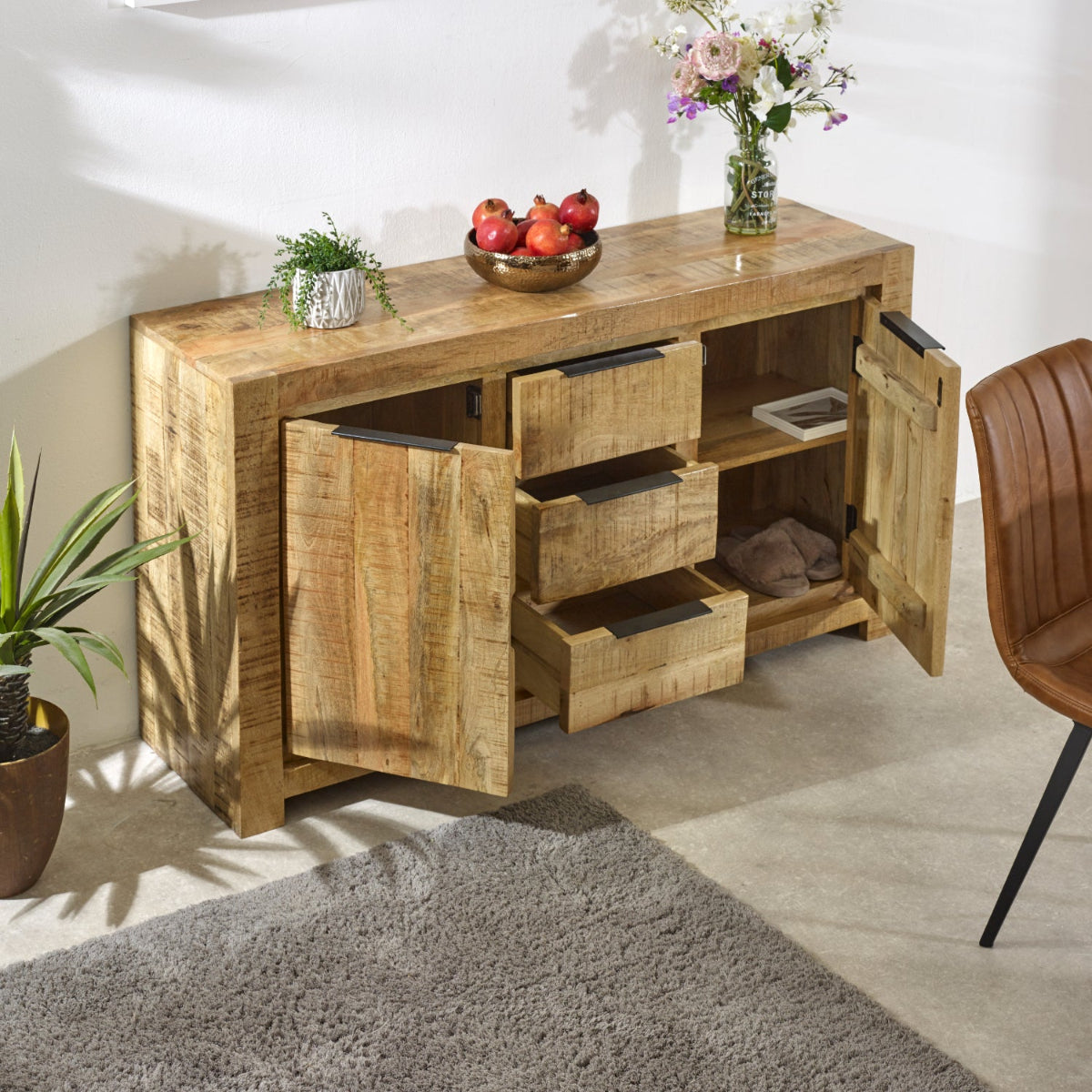 Surrey Solid Wood Large Sideboard 2 Door 3 Drawer 100% Eco Sourced Solid Mango Wood