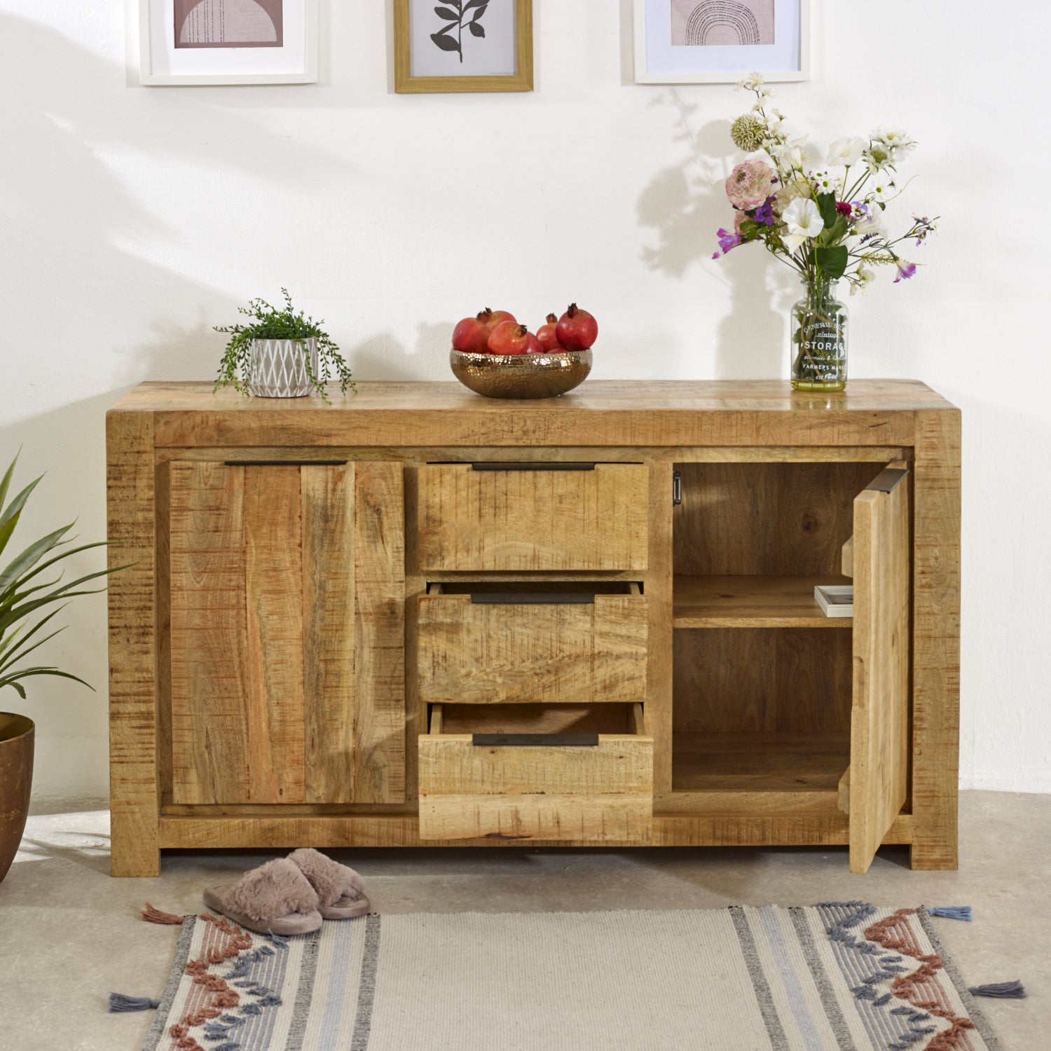 Surrey Solid Wood Large Sideboard 2 Door 3 Drawer 100% Eco Sourced Solid Mango Wood