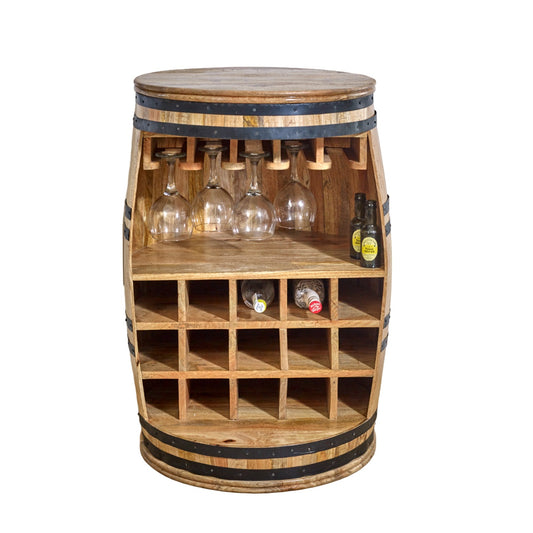 Surrey Solid Dark Wood Barrel Wine Sideboard 100% Eco Sourced Solid Mango Wood