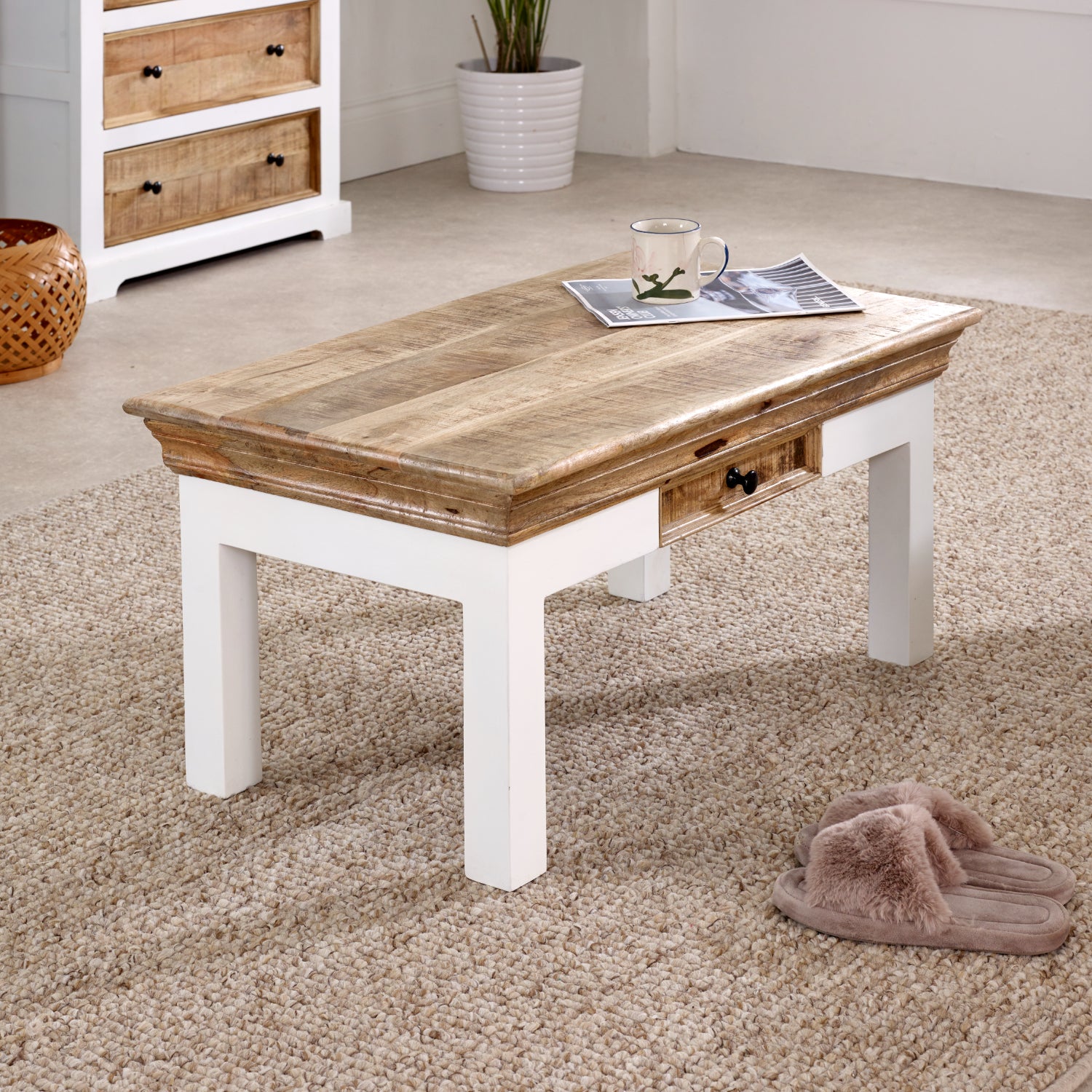 Alfie Coffee Table With Drawer Solid Mango Wood