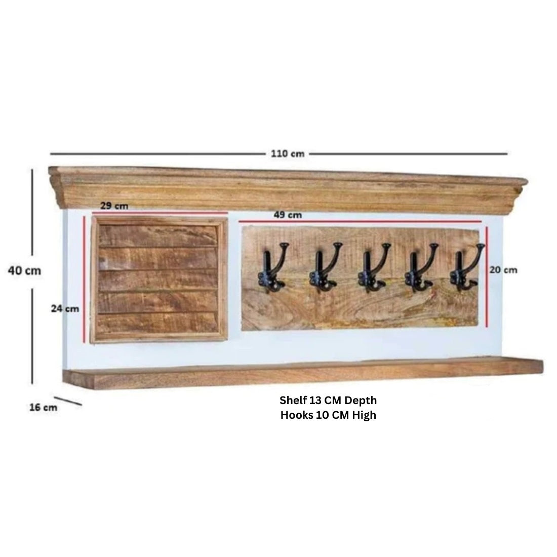 Alfie Wood Hook/Coat Hanger Wall 100% Eco Sourced Mango Wood