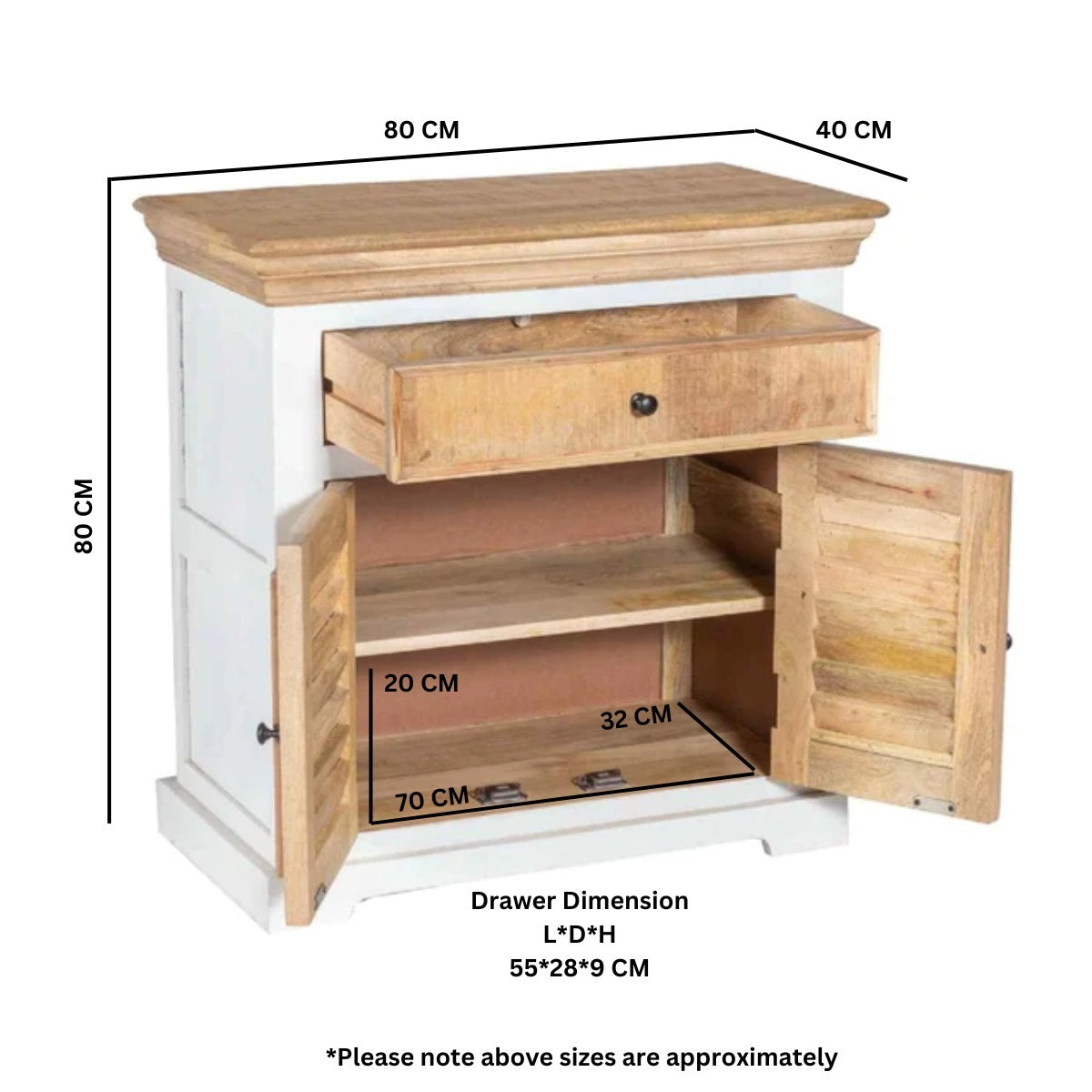 Alfie Wood Sideboard - 1 Drawer & 2 Doors 100% Eco Sourced Mango Wood