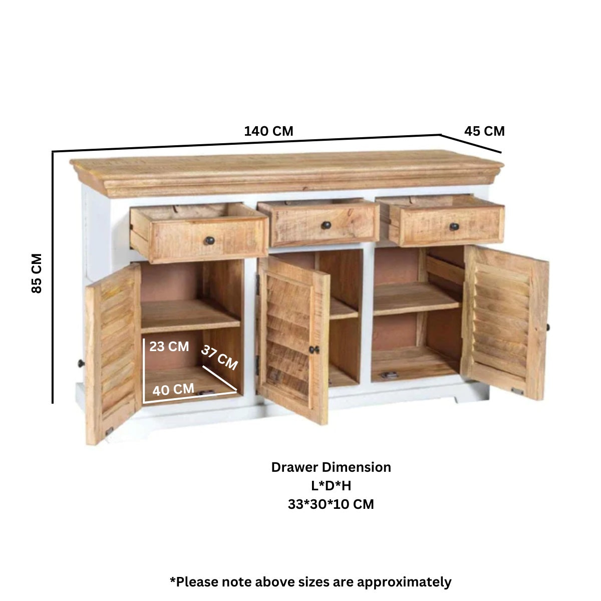 Alfie Wood Sideboard - 3 Drawers & 3 Doors