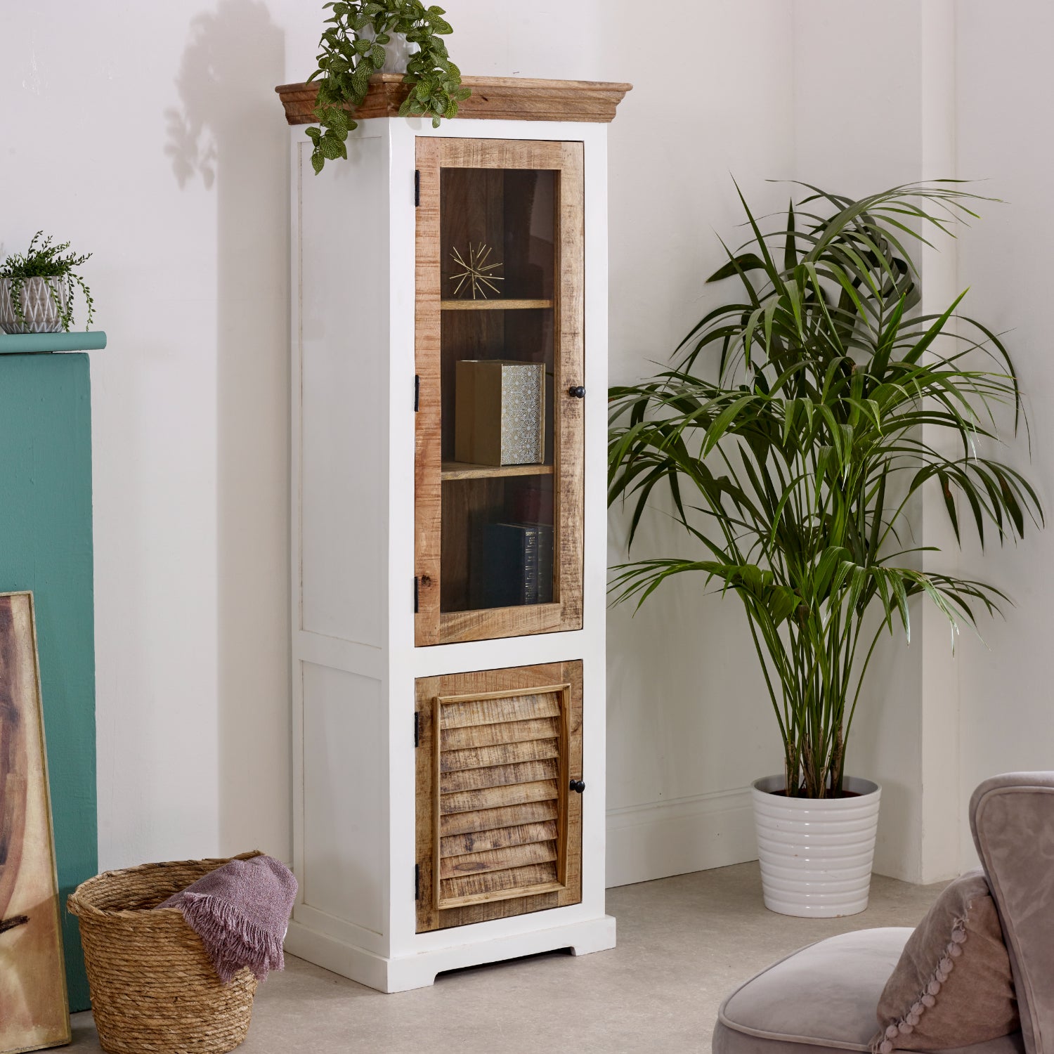 Alfie Wood Bookcase/Display Cabinet - 3 Shelves & 1 Door 100% Eco Sourced Mango Wood