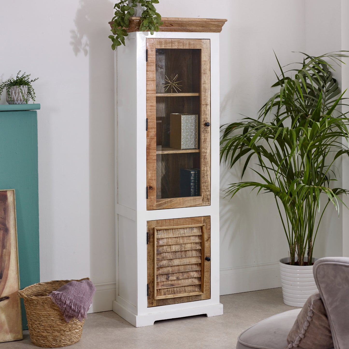 Alfie Wood Bookcase/Display Cabinet - 3 Shelves & 1 Door 100% Eco Sourced Mango Wood