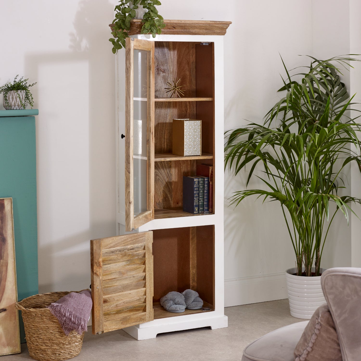 Alfie Wood Bookcase/Display Cabinet - 3 Shelves & 1 Door 100% Eco Sourced Mango Wood