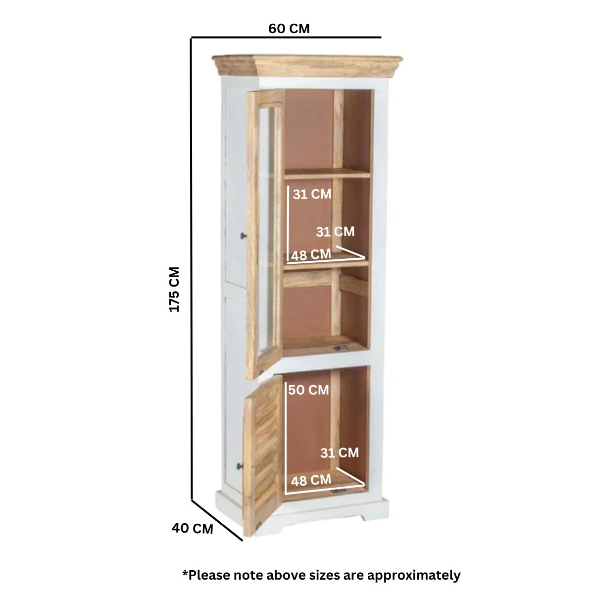 Alfie Wood Bookcase/Display Cabinet - 3 Shelves & 1 Door 100% Eco Sourced Mango Wood