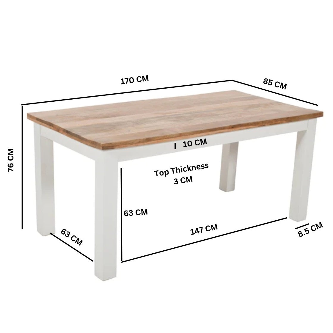 Alfie Dining Table 170cm Solid Mango Wood