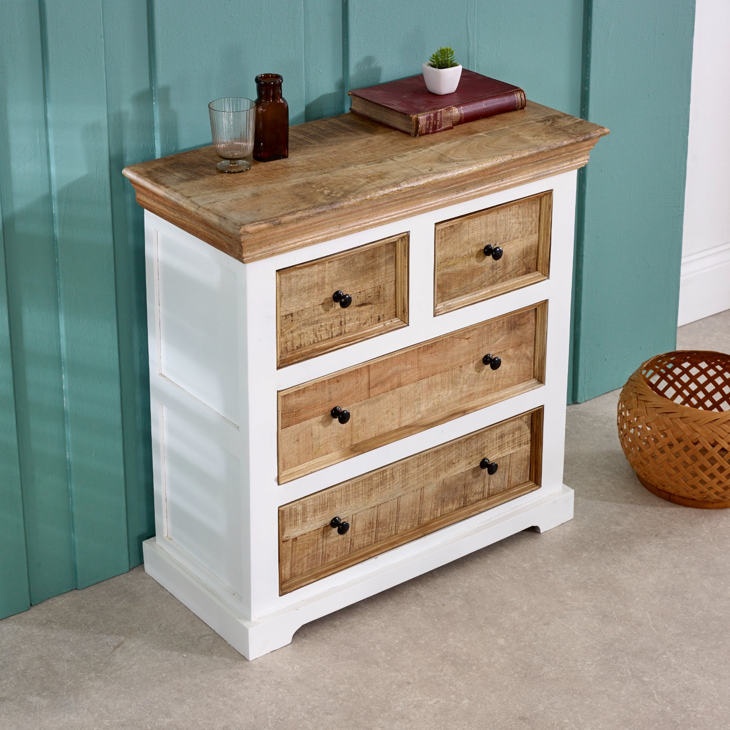 Alfie Solid Mango Wood 4 Chest Of Drawers 100% Eco Sourced Mango Wood