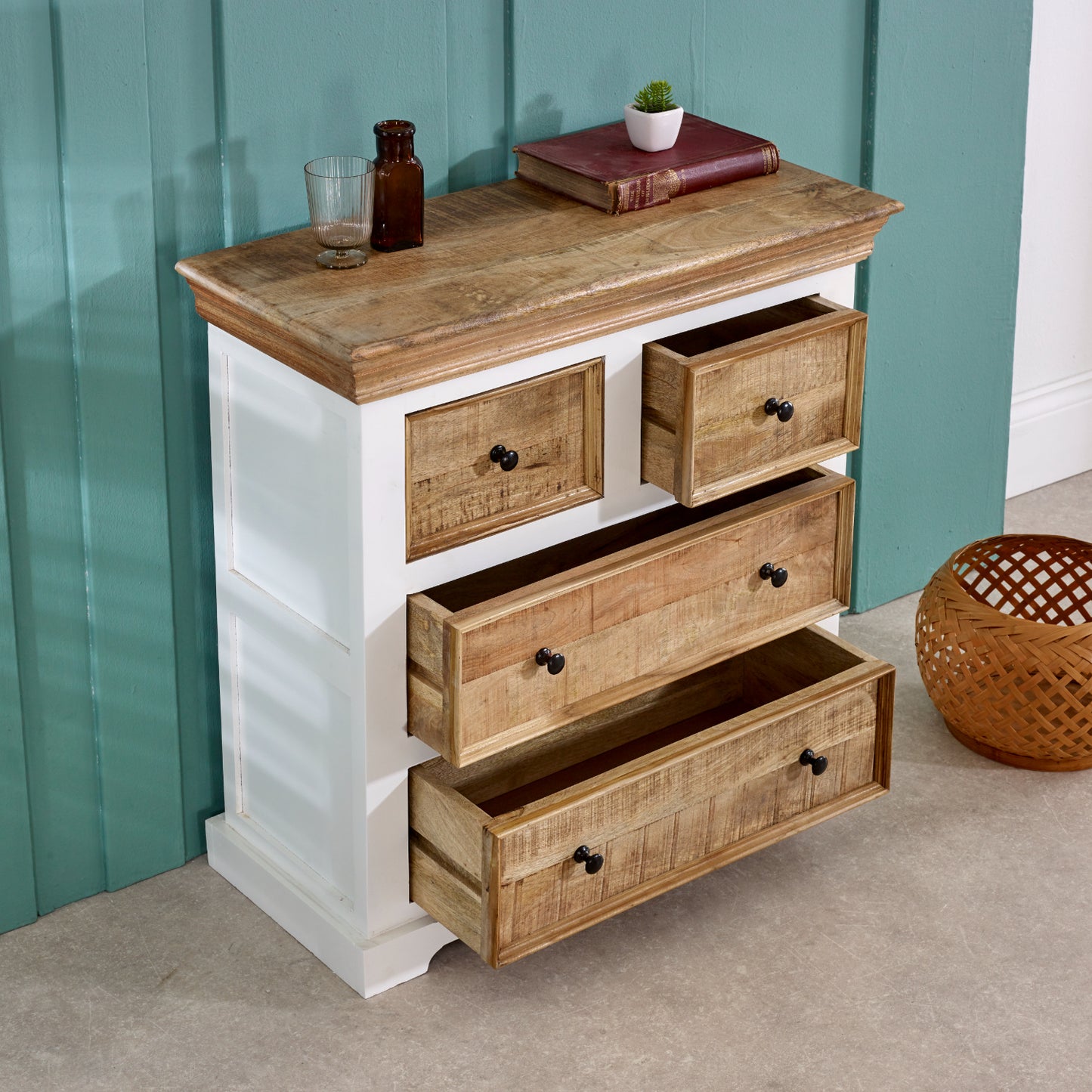 Alfie Solid Mango Wood 4 Chest Of Drawers 100% Eco Sourced Mango Wood