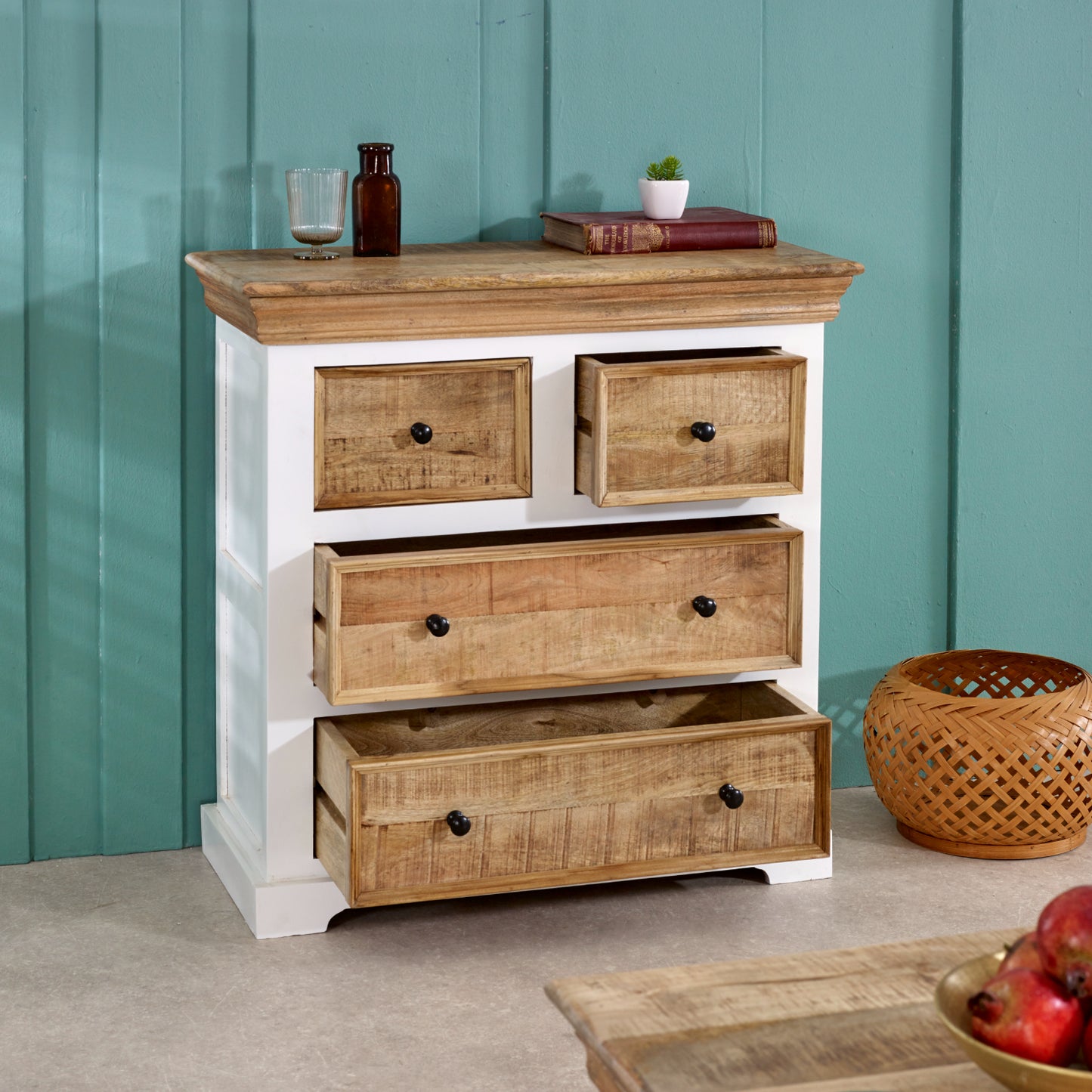 Alfie Solid Mango Wood 4 Chest Of Drawers 100% Eco Sourced Mango Wood