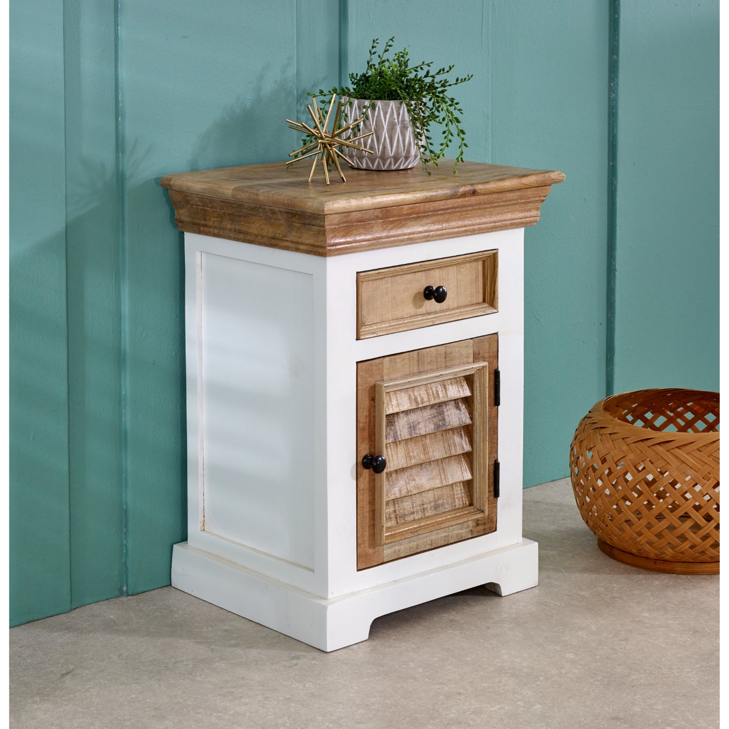 Alfie Solid Mango Wood Bedside Cabinet 1 Drawer + 1 Door 100% Eco Sourced Mango Wood