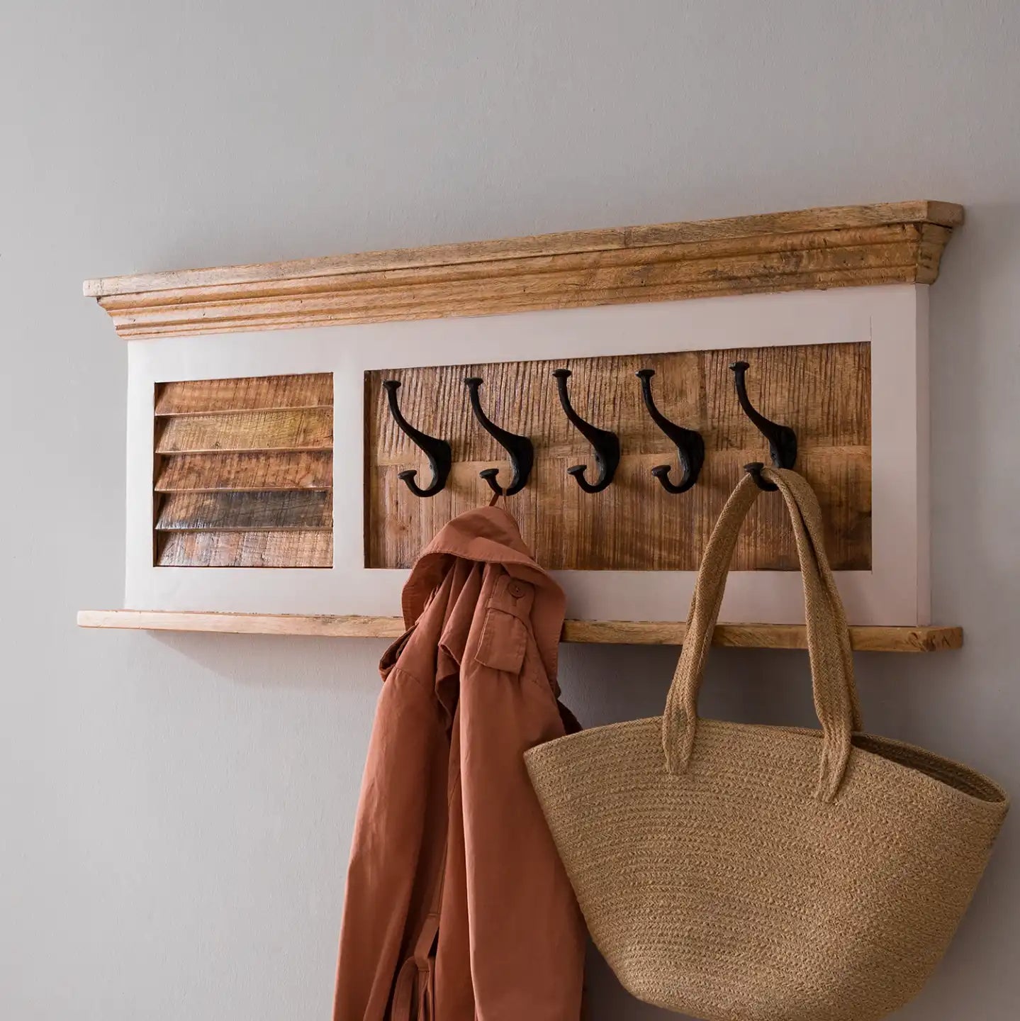 Alfie Wood Shoe Rack & Hanger Wall Hook Set 100% Eco Sourced Mango Wood