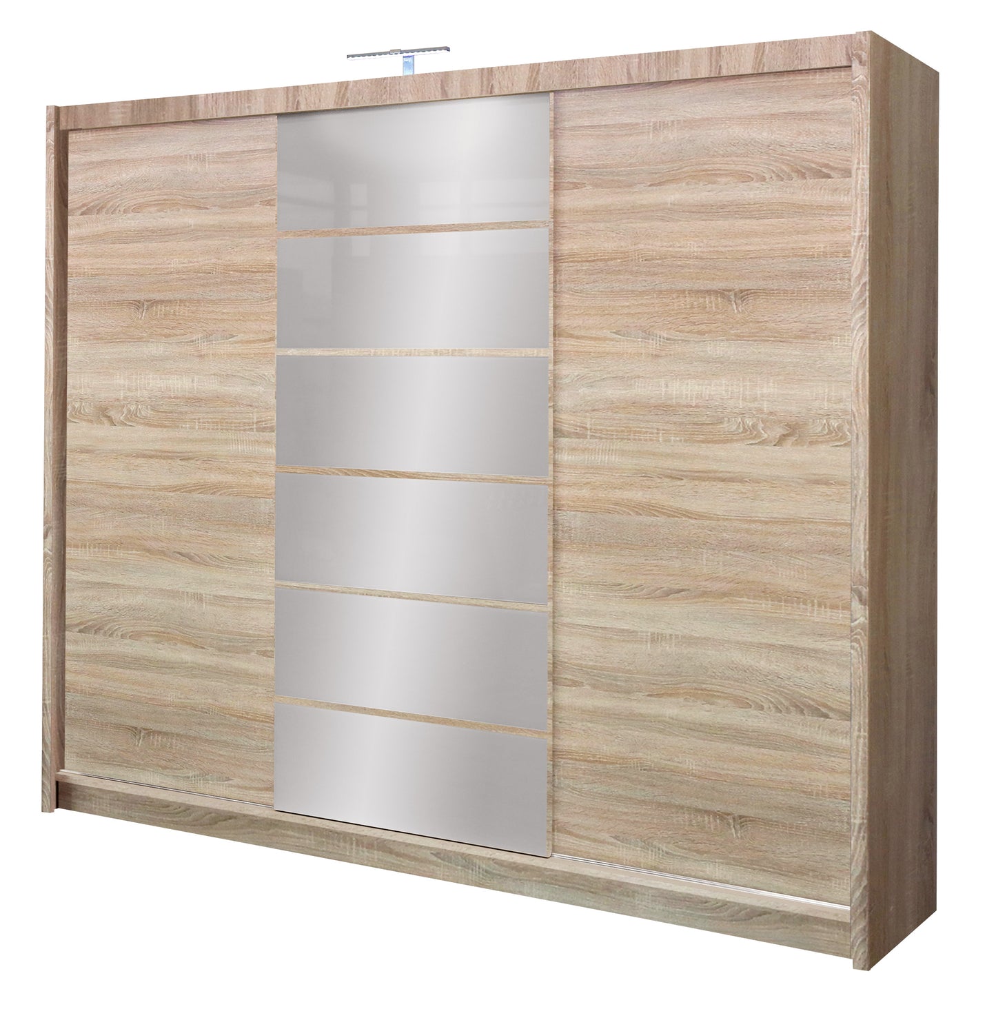 Oak Sonoma MALIBU 250 Sliding Wardrobe - Mirrored Doors with LED Lighting & Spacious Interior