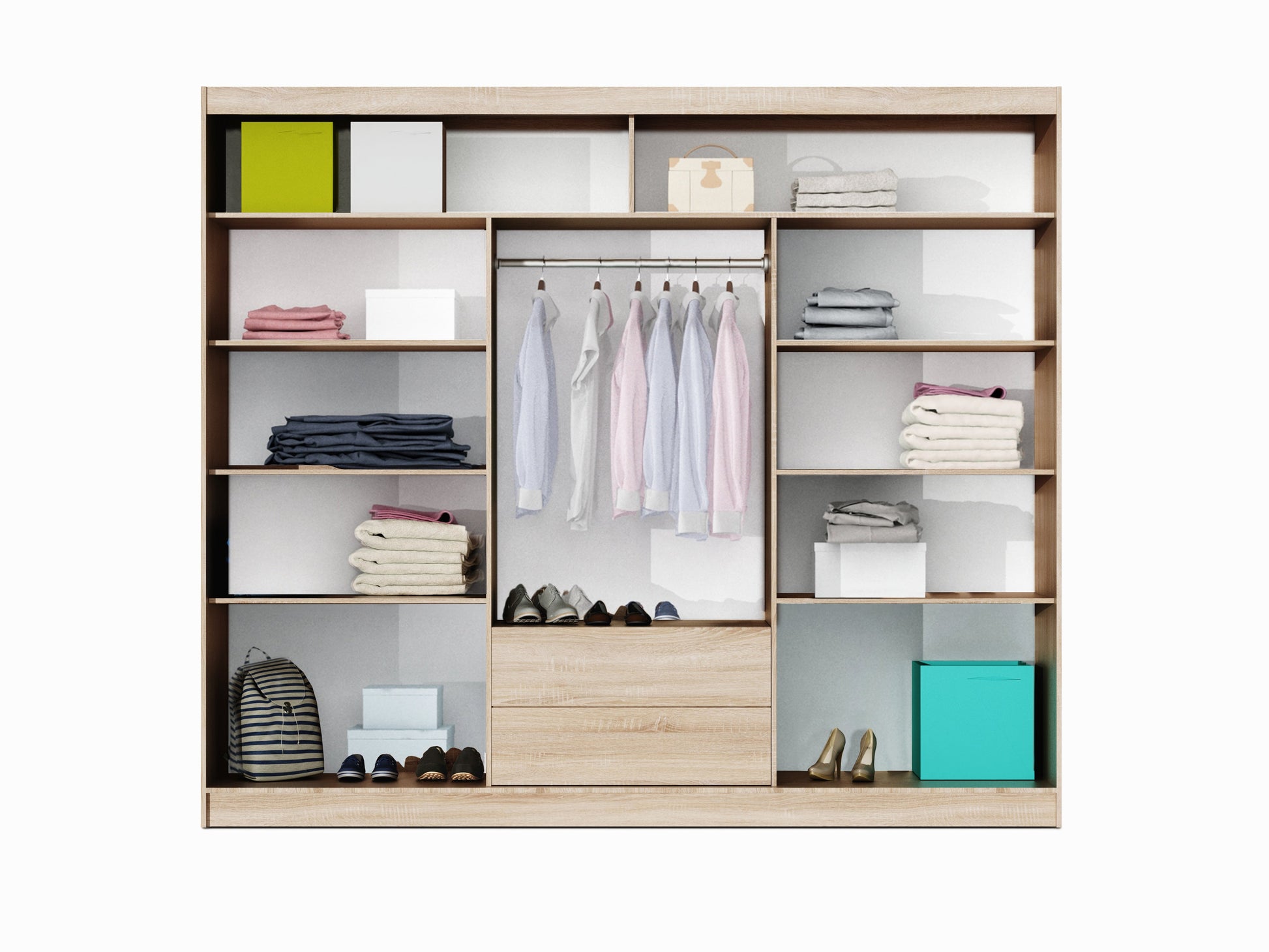 Oak Sonoma MALIBU 250 Sliding Wardrobe - Mirrored Doors with LED Lighting & Spacious Interior