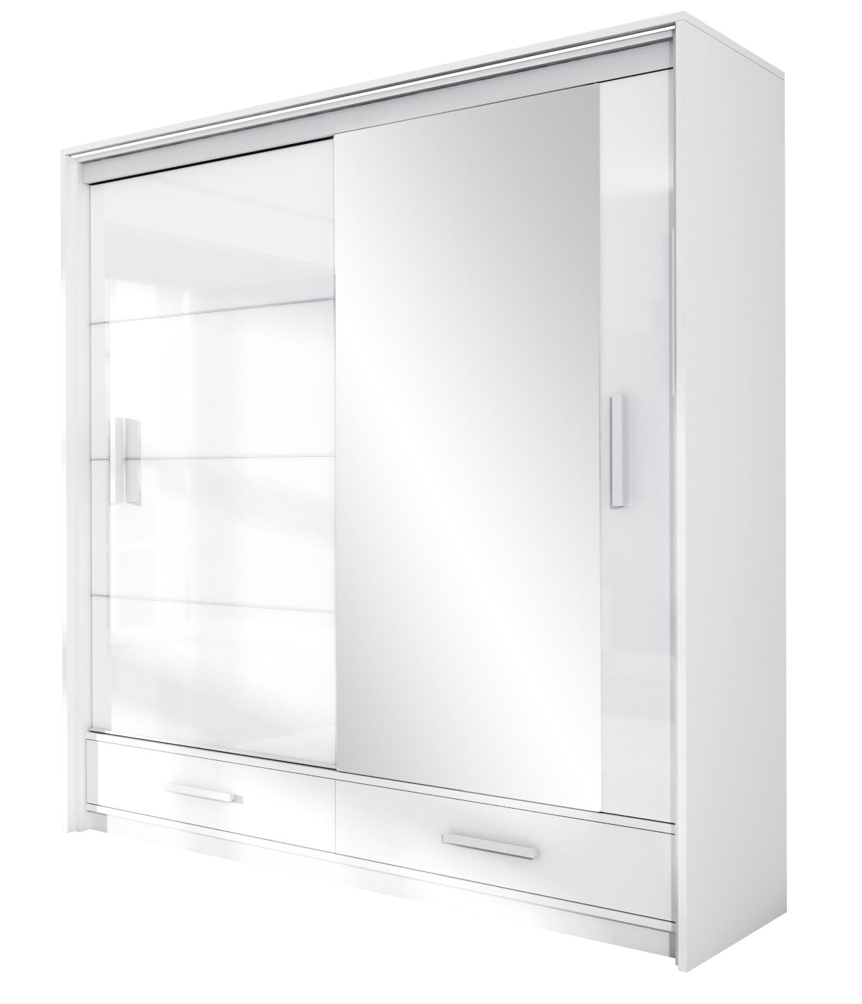 Marsylia W208cm Sliding Wardrobe - White Gloss & Mirror, Modern LED Ambience