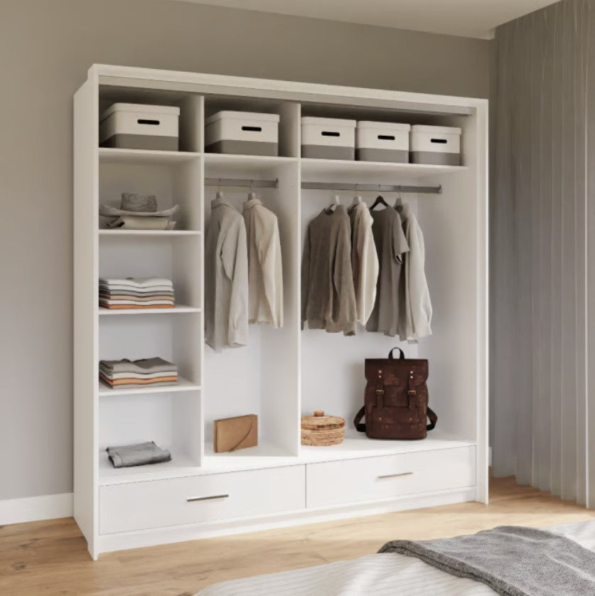 Marsylia W208cm Sliding Wardrobe - White Gloss & Mirror, Modern LED Ambience