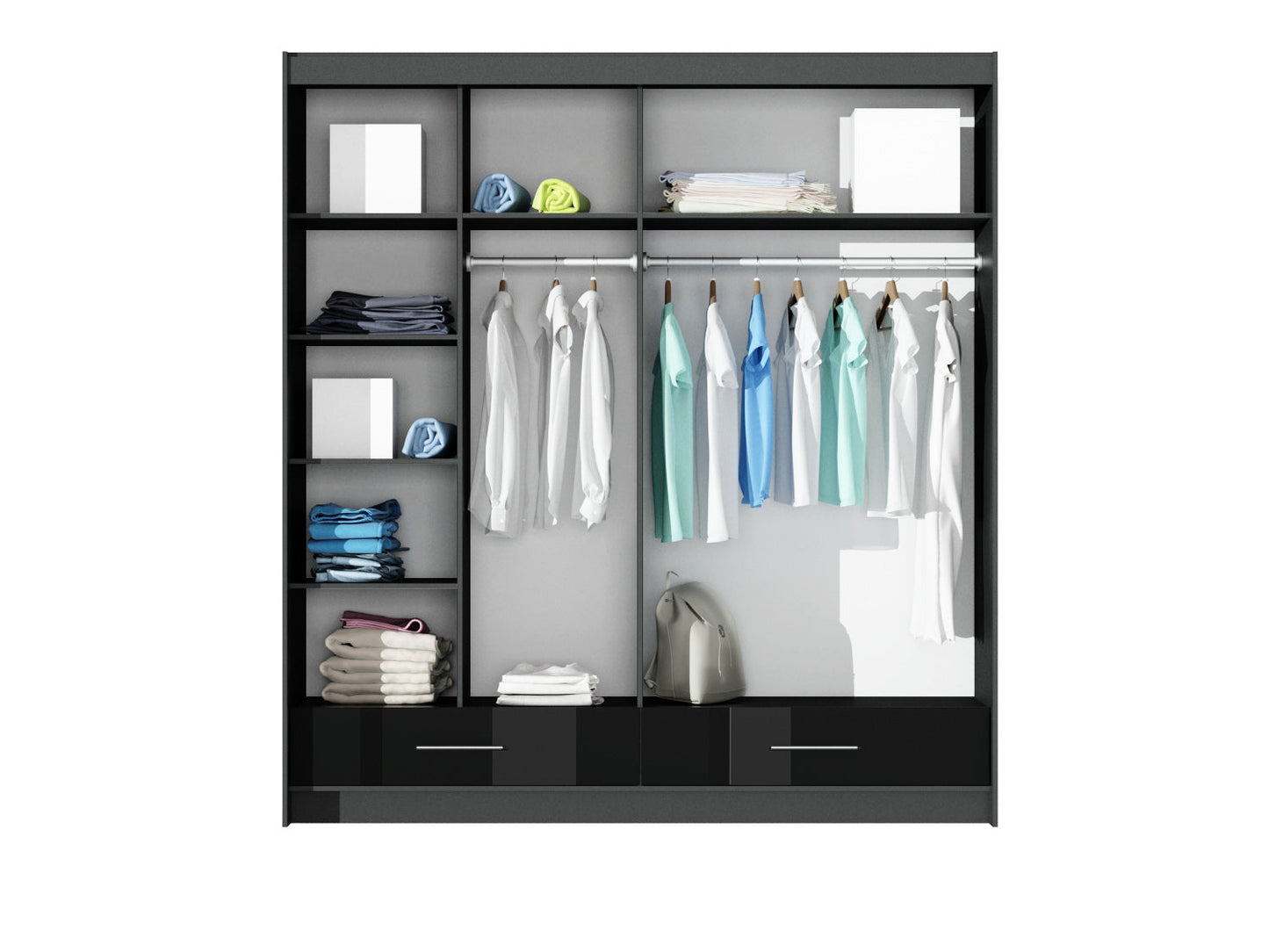 Marsylia W208cm Sliding Wardrobe - White Gloss & Mirror, Modern LED Ambience