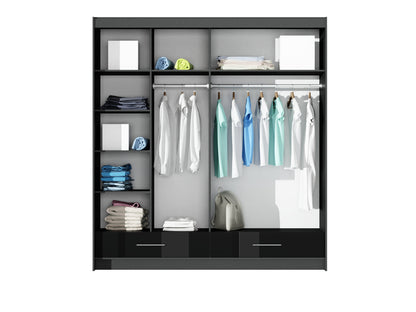 Marsylia W208cm Sliding Wardrobe - White Gloss & Mirror, Modern LED Ambience