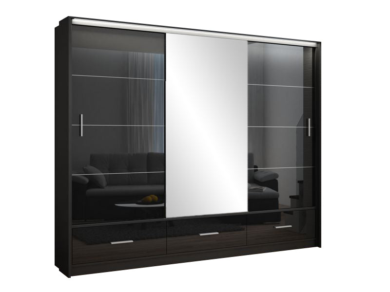 Marsylia 208cm Wide Sliding Door Wardrobe - White or Black Gloss