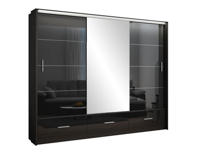 Marsylia 208cm Wide Sliding Door Wardrobe - White or Black Gloss