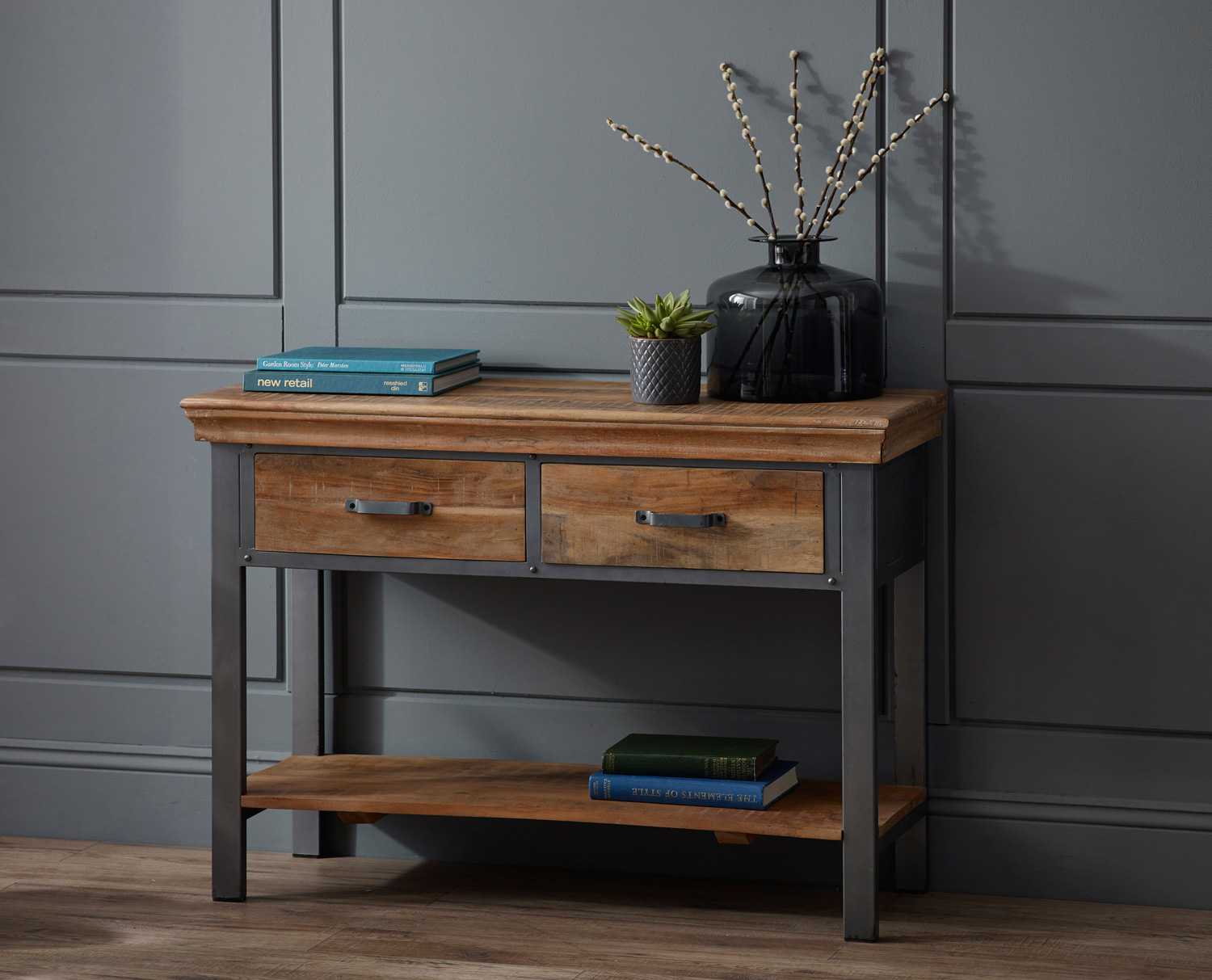 Metropolis Industrial  Console , solid wood and metal style