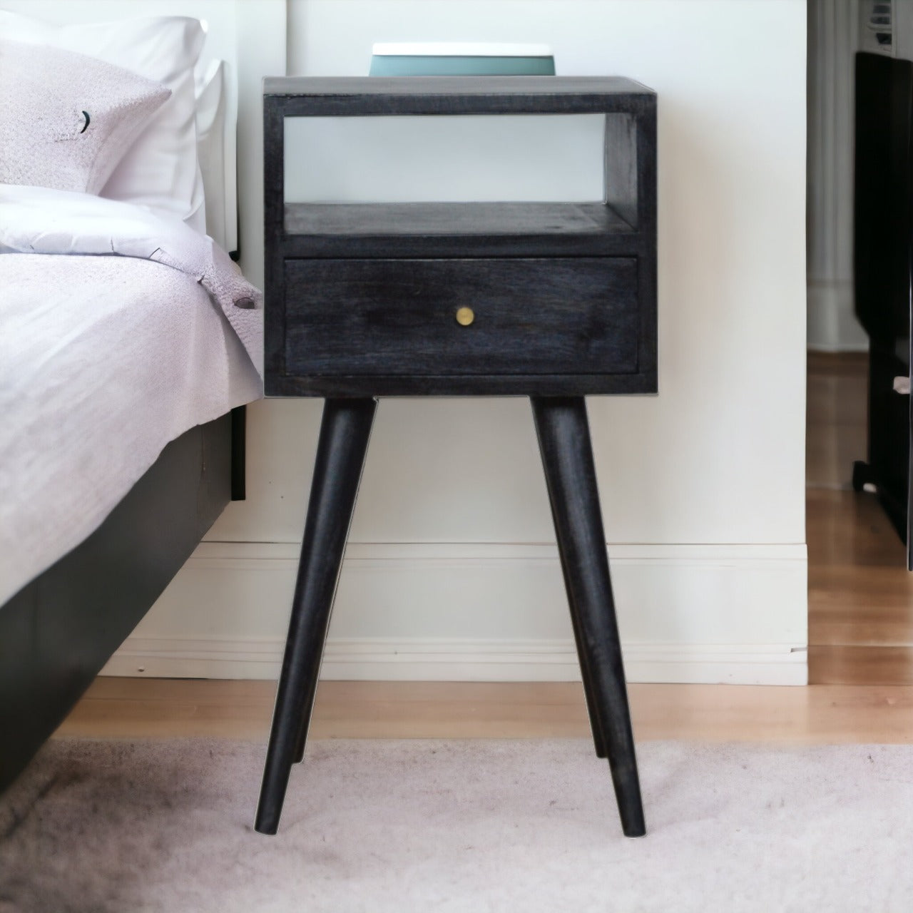 Mini Ash Black Bedside. 100% Solid Mango Wood