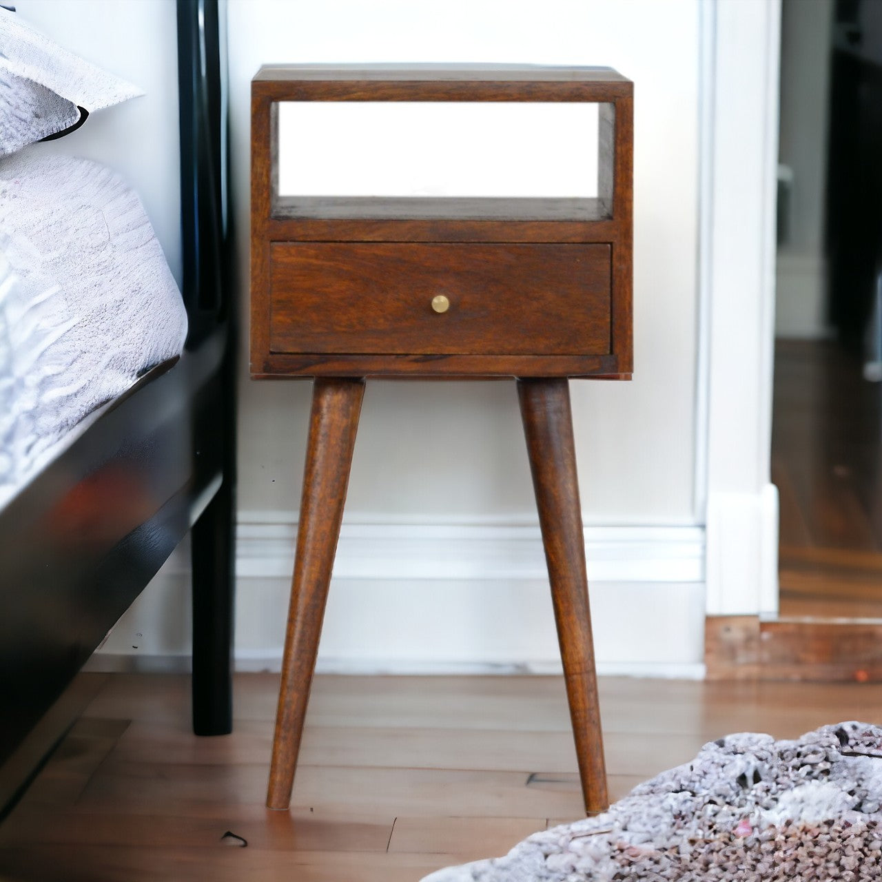 Mini Chestnut Bedside. 100% solid mango wood