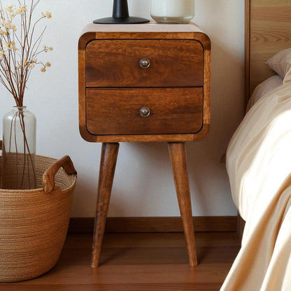 Mini Chestnut Curved Bedside 100% Solid Mango Wood