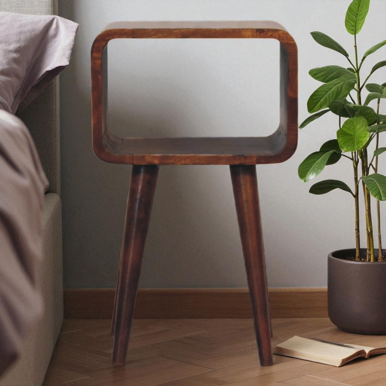 Mini Curved Chestnut Bedside. 100% Solid Mango Wood.